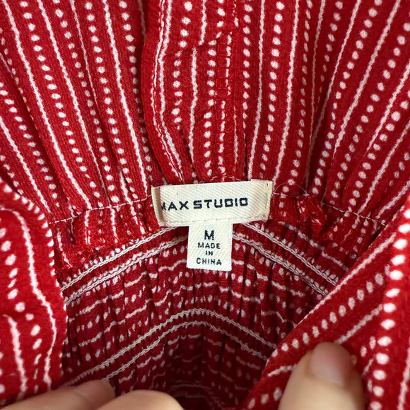 Max Studio Women's Red White Wide Leg Smocked Jumpsuit Sz M Boho Feminine Beachy - Picture 6 of 11